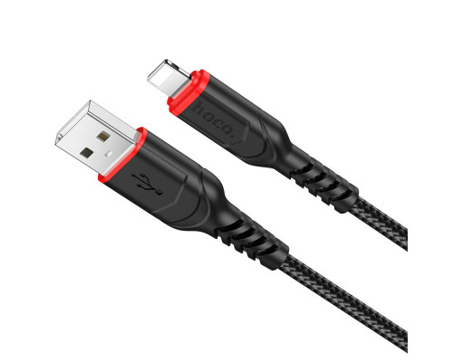 Кабель HOCO X59 USB to iP 2.4A, 1m, nylon, TPE connectors, Black (6931474744869)