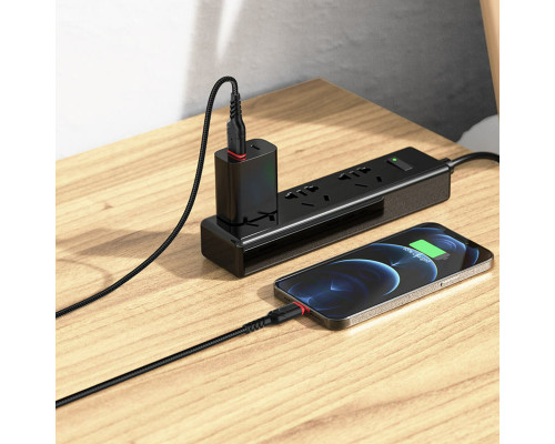 Кабель HOCO X59 USB to iP 2.4A, 1m, nylon, TPE connectors, Black (6931474744869)