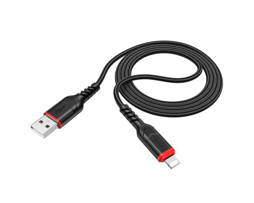 Кабель HOCO X59 USB to iP 2.4A, 1m, nylon, TPE connectors, Black (6931474744869)