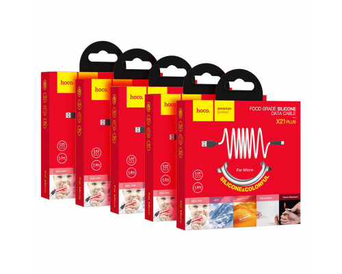 Кабель HOCO X21 Plus USB to Micro 2.4A, 1m, silicone, silicone connectors, Black+White (6931474711861)