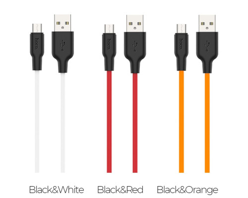Кабель HOCO X21 Plus USB to Micro 2.4A, 1m, silicone, silicone connectors, Black+White (6931474711861)