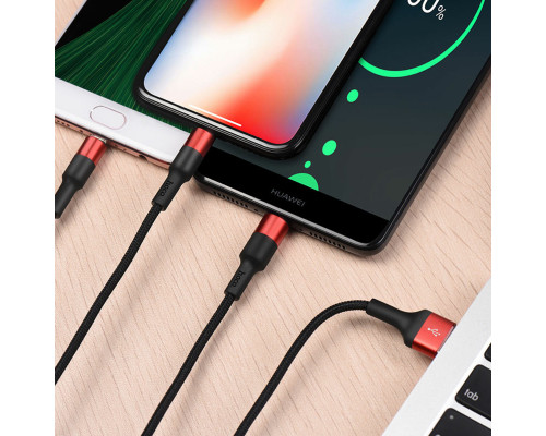 Кабель HOCO X26 Xpress one pull three charging cable iP+Micro+Type-C Black+Red (6957531080282)