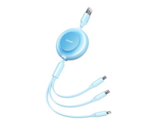 Кабель Baseus Bright Mirror 2 Series Retractable 3-in-1 Fast Charging Data Cable USB to M+L+C 3.5A 1.1m Sky Blue (CAMJ010017)