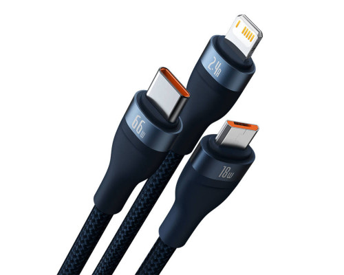 Кабель Baseus Flash Series Ⅱ One-for-three Fast Charging Data Cable USB to M+L+C 66W 1.2m Blue (CASS040003)