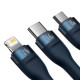 Кабель Baseus Flash Series Ⅱ One-for-three Fast Charging Data Cable USB to M+L+C 66W 1.2m Blue (CASS040003)