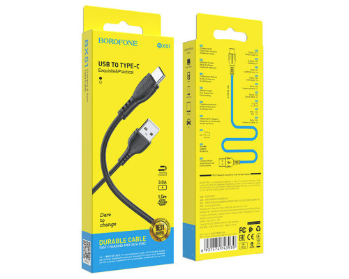 Кабель BOROFONE BX51 Triumph Type-C 1m 3A Black (BX51CB)