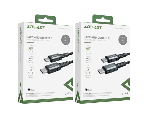 Кабель ACEFAST C1-03 Type-C to Type-C 3A, 1.2m, nylon, aluminum connectors, Black (AFC1-03B)
