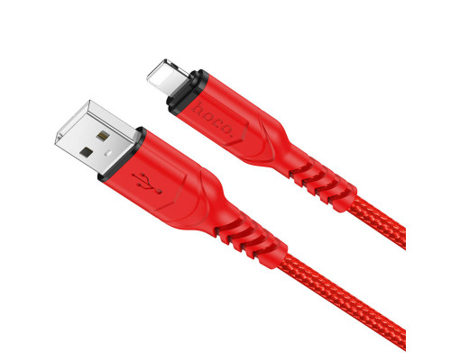 Кабель HOCO X59 USB to iP 2.4A, 1m, nylon, TPE connectors, Red (6931474744876)