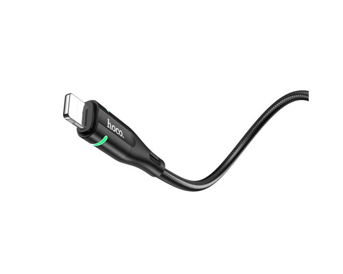Кабель HOCO U93 USB to iP 2.4A, 1.2m, nylon, aluminum connectors, light indicator, Black (6931474732132)