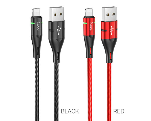 Кабель HOCO U93 USB to iP 2.4A, 1.2m, nylon, aluminum connectors, light indicator, Black (6931474732132)