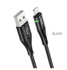 Кабель HOCO U93 USB to iP 2.4A, 1.2m, nylon, aluminum connectors, light indicator, Black (6931474732132)