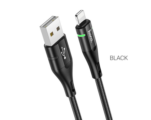 Кабель HOCO U93 USB to iP 2.4A, 1.2m, nylon, aluminum connectors, light indicator, Black (6931474732132)