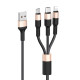 Кабель HOCO X26 USB to iP+Type-C+Micro 2A, 1m, nylon, aluminum connectors Black+Gold (6957531080275)