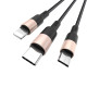 Кабель HOCO X26 USB to iP+Type-C+Micro 2A, 1m, nylon, aluminum connectors Black+Gold (6957531080275)