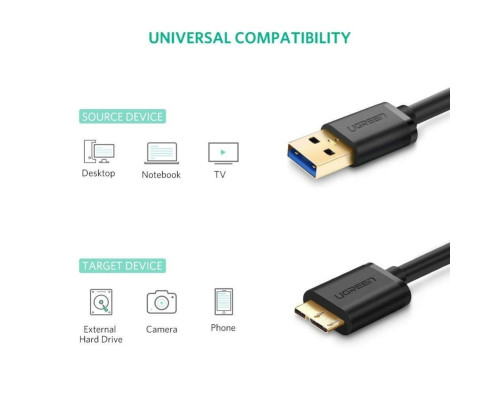 Кабель UGREEN US130 USB 3.0 A Male to Micro USB 3.0 Type B Male Cable 1m (Black) (UGR-10841) (UGR-10841)