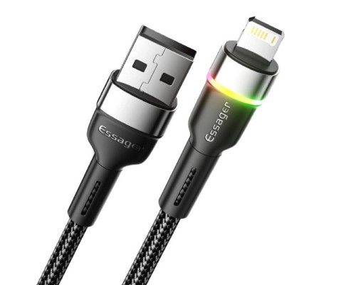 Кабель Essager Colorful LED USB Cable Fast Charging 2.4A USB-A to Lightning 1m black (EXCL-XCD01) (EXCL-XCD01)