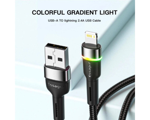 Кабель Essager Colorful LED USB Cable Fast Charging 2.4A USB-A to Lightning 1m black (EXCL-XCD01) (EXCL-XCD01)