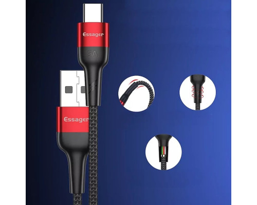 Кабель ESSAGER Fast Charging 5A USB-A to Type C 0.3m red (EXCT-FMTB09)