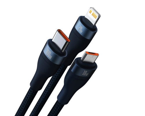 Кабель Baseus Flash Series Ⅱ Two-for-three Charging Cable U+C to M+L+C 100W 1.2m Blue (CASS030103)