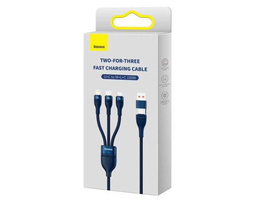 Кабель Baseus Flash Series Ⅱ Two-for-three Charging Cable U+C to M+L+C 100W 1.2m Blue (CASS030103)