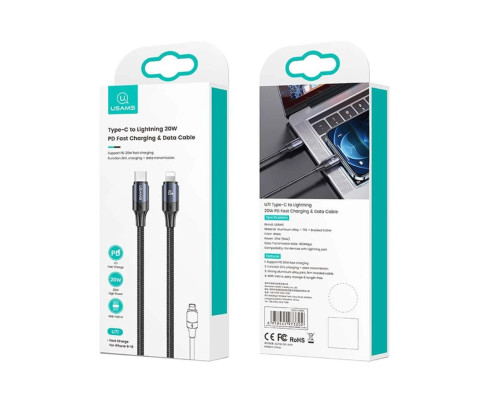 Кабель Usams US-SJ522 U71 Type-C to Lightning 20W PD Fast Charging 2m black (SJ522USB01)