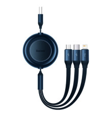Кабель Baseus Bright Mirror 2 Series Retractable 3-in-1 Fast Charging Data Cable USB to M+L+C 3.5A 1.1m Blue (CAMJ010003)