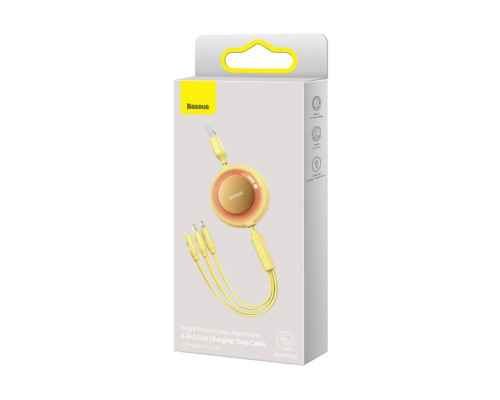 Кабель Baseus Bright Mirror 2 Series Retractable 3-in-1 Fast Charging Data Cable USB to M+L+C 3.5A 1.1m yellow (CAMJ010011)