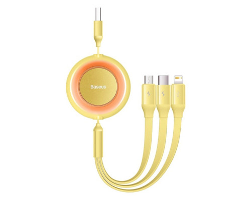 Кабель Baseus Bright Mirror 2 Series Retractable 3-in-1 Fast Charging Data Cable USB to M+L+C 3.5A 1.1m yellow (CAMJ010011)