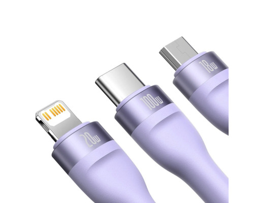 Кабель Baseus Flash Series Ⅱ Two-for-three Charging Cable U+C to M+L+C 100W 1.2m Purple (CASS030105)