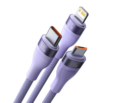 Кабель Baseus Flash Series Ⅱ Two-for-three Charging Cable U+C to M+L+C 100W 1.2m Purple (CASS030105)