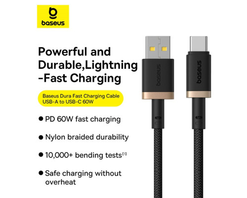 Кабель Baseus Dura Series Fast Charging Cable USB to Type-C 60W 2m Gold+Black (P10377802U01-02)