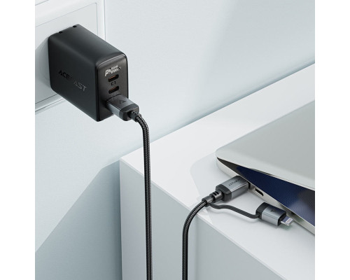 Кабель ACEFAST C20-01 USB-C to USB-C / Lightning aluminum alloy connectors charging data cable Black (6974316283768)