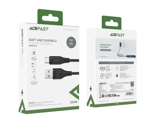 Кабель ACEFAST C3-04 USB to Type-C 3A, 1.2m, TPE, TPE connectors, Black (AFC3-04B)