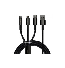Кабель Baseus Tungsten Gold One-for-three Fast Charging Data Cable USB to M+L+C 3.5A 1.5m Black (CAMLTWJ-01)