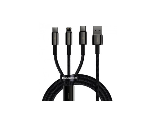 Кабель Baseus Tungsten Gold One-for-three Fast Charging Data Cable USB to M+L+C 3.5A 1.5m Black (CAMLTWJ-01)