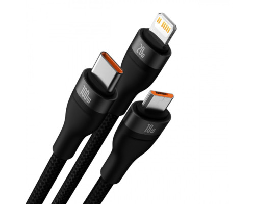 Кабель Baseus Flash Series Ⅱ Two-for-three Charging Cable U+C to M+L+C 100W 1.2m Black (CASS030101)