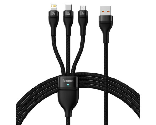 Кабель Baseus Flash Series Ⅱ One-for-three Fast Charging Data Cable USB to M+L+C 100W 1.2m Black (CASS030001)