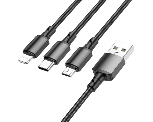 Кабель BOROFONE BX72 3-in-1 charging cable(iP+Type-C+Micro) Black (BX72LUMB)