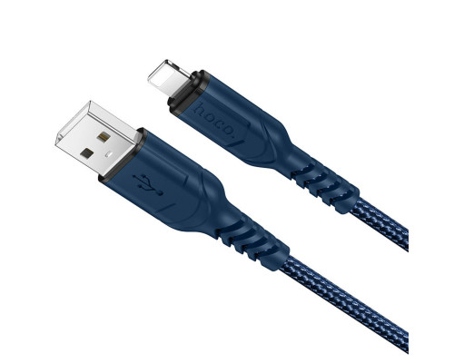 Кабель HOCO X59 USB to iP 2.4A, 1m, nylon, TPE connectors, Blue (6931474744883)