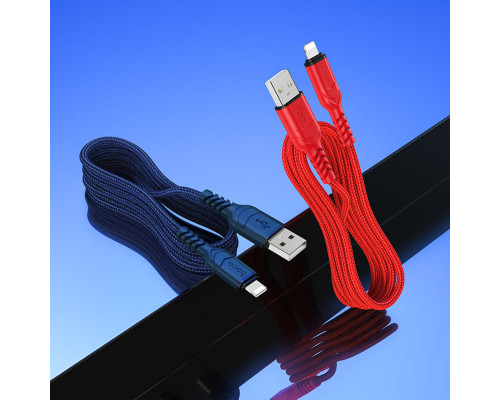 Кабель HOCO X59 USB to iP 2.4A, 1m, nylon, TPE connectors, Blue (6931474744883)