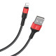Кабель HOCO X26 USB to iP 2A, 18W 1m, nylon, aluminum connectors, Black+Red (6957531080190)