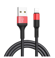 Кабель HOCO X26 USB to iP 2A, 18W 1m, nylon, aluminum connectors, Black+Red (6957531080190)