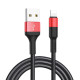 Кабель HOCO X26 USB to iP 2A, 18W 1m, nylon, aluminum connectors, Black+Red (6957531080190)