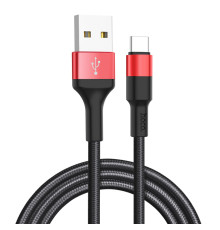 Кабель HOCO X26 USB to Type-C 2A, 18W 1m, nylon, aluminum connectors, Black+Red (6957531080251)