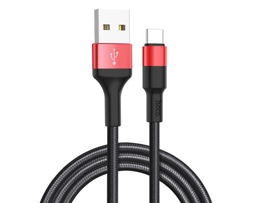 Кабель HOCO X26 USB to Type-C 2A, 18W 1m, nylon, aluminum connectors, Black+Red (6957531080251)