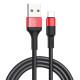 Кабель HOCO X26 USB to Type-C 2A, 18W 1m, nylon, aluminum connectors, Black+Red (6957531080251)