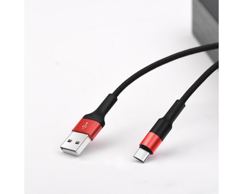 Кабель HOCO X26 USB to Type-C 2A, 18W 1m, nylon, aluminum connectors, Black+Red (6957531080251)