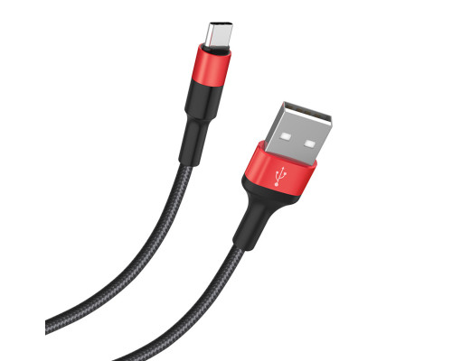Кабель HOCO X26 USB to Type-C 2A, 18W 1m, nylon, aluminum connectors, Black+Red (6957531080251)
