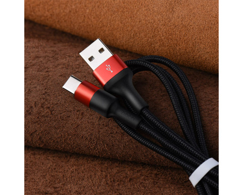 Кабель HOCO X26 USB to Type-C 2A, 18W 1m, nylon, aluminum connectors, Black+Red (6957531080251)