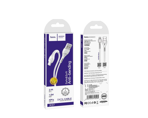Кабель HOCO X37 USB to Micro 2.4A, 1m, PVC, PVC connectors, White (6931474710505)